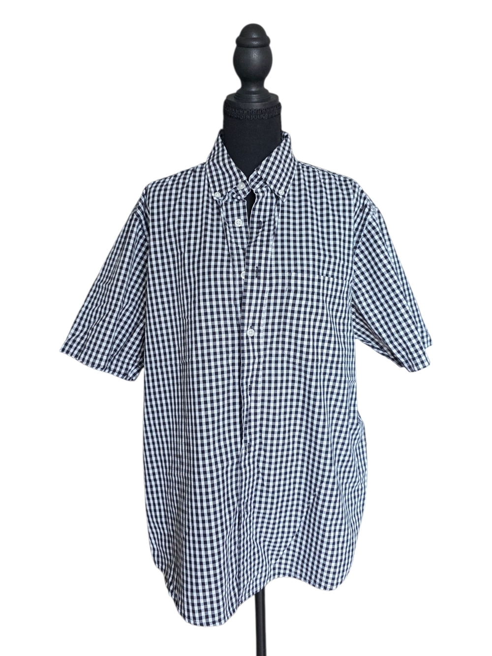 Covington Black and White Gingham Short Sleeve Button-Down Shirt